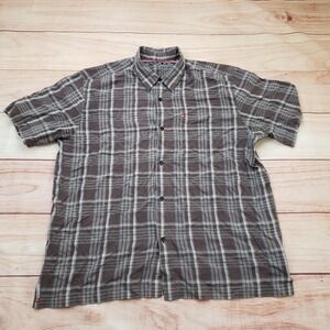 VINTAGE Quiksilver Shirt Mens 2XL Brown Plaid Short Sleeve Button Up Casual Surf